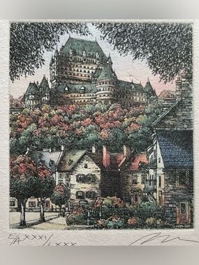 “Maison Chevalier Quebec” Jacques Brousseau by Colored Etching Art Signed/Framed